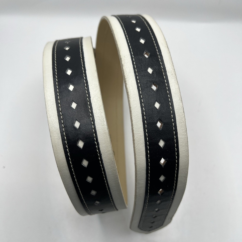 VTG‎ Nordstrom Catalog Leather Belt Medium Black White Geometric Made In USA